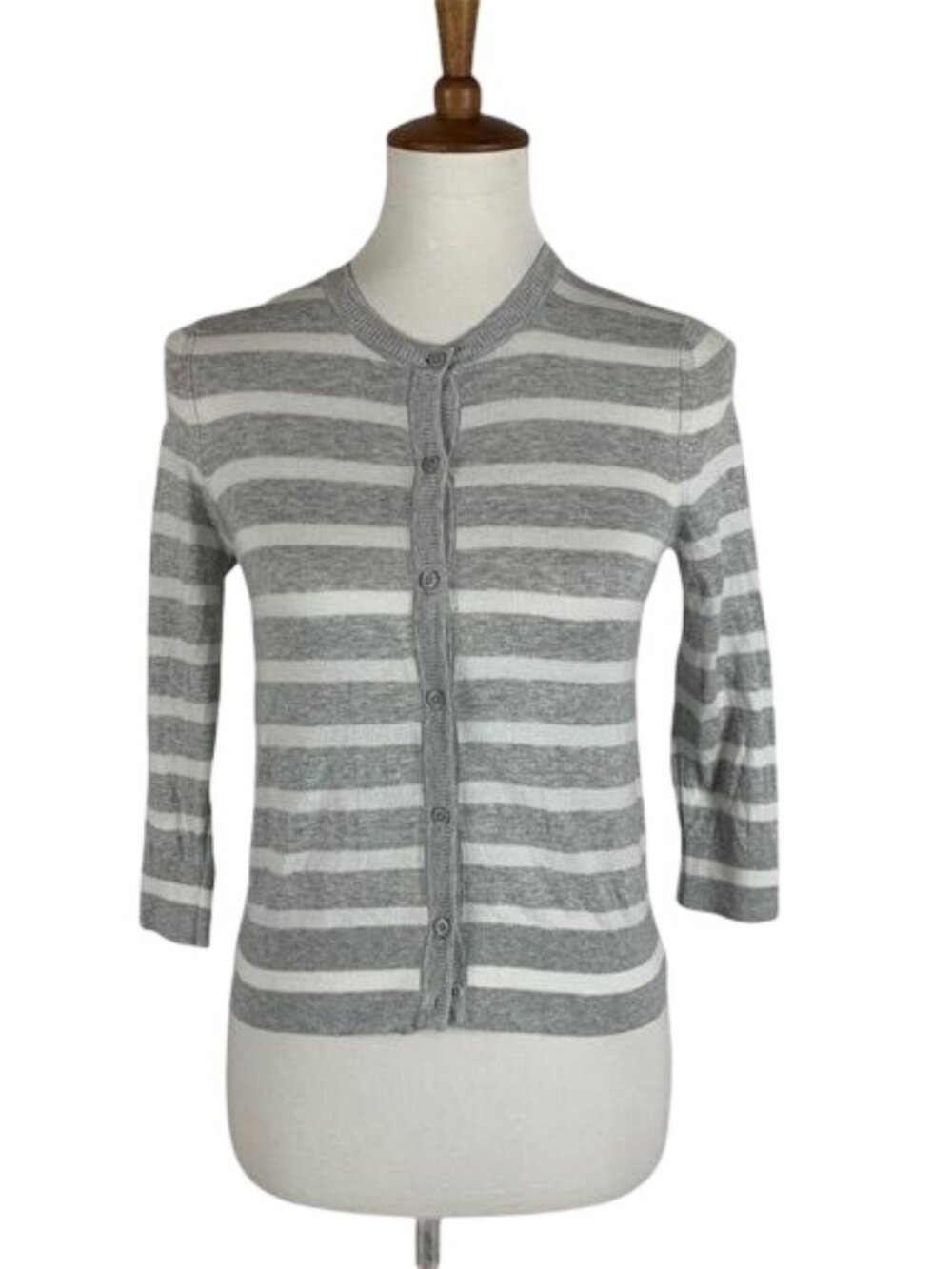 Banana Republic Gray and White Striped Cropped Cardigan Womens Size XS